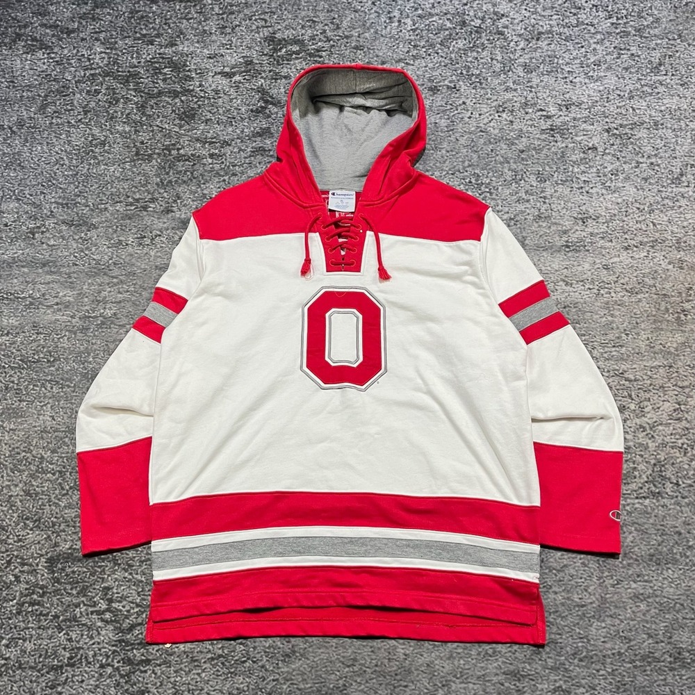 Ohio State Buckeyes Champion Lace Up Hoodie‎ Hockey Mens XL Red White Hockey